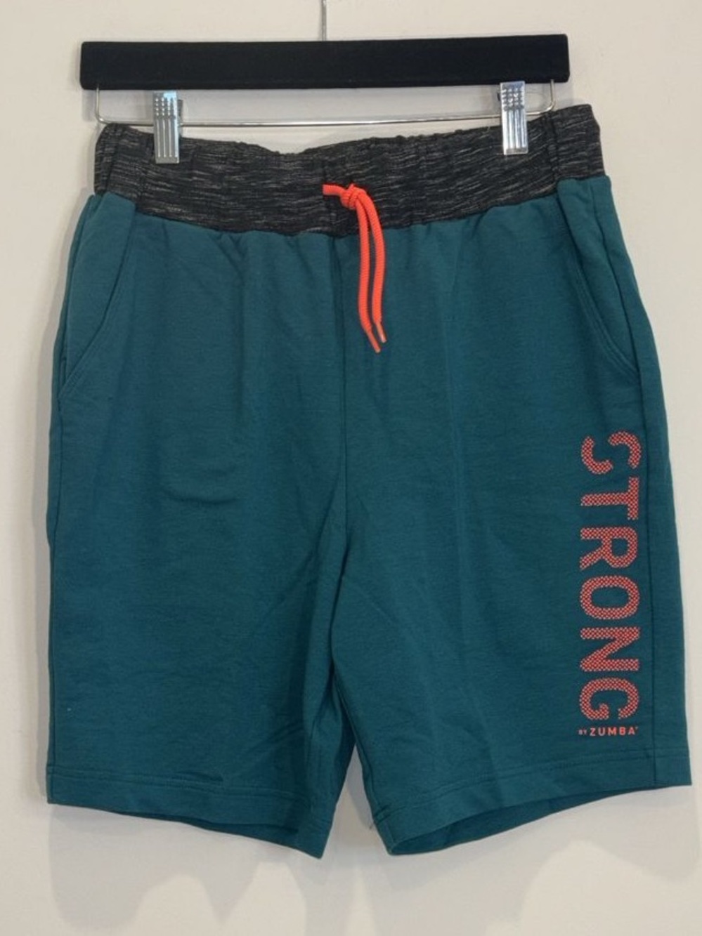 Zumba Men Squat Sync Sweat Shorts Small Deep Emerald Green Gym Training Orange